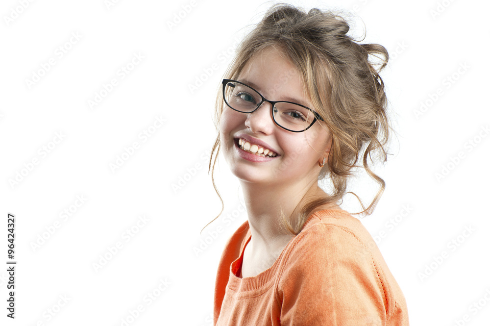 Portrait of a pretty girl on a white background.. Portrait of a pretty girl on a white background..