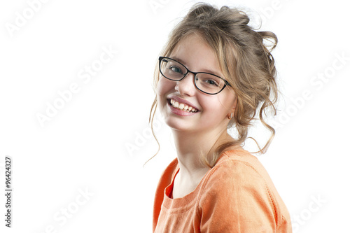 Portrait of a pretty girl on a white background..