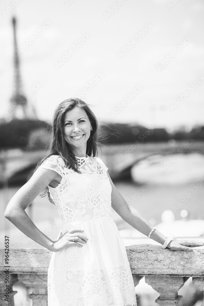 shopping in Paris, fashion woman near Eiffel Tower in France, Europe shopping in Paris, fashion woman near Eiffel Tower in France, Europe