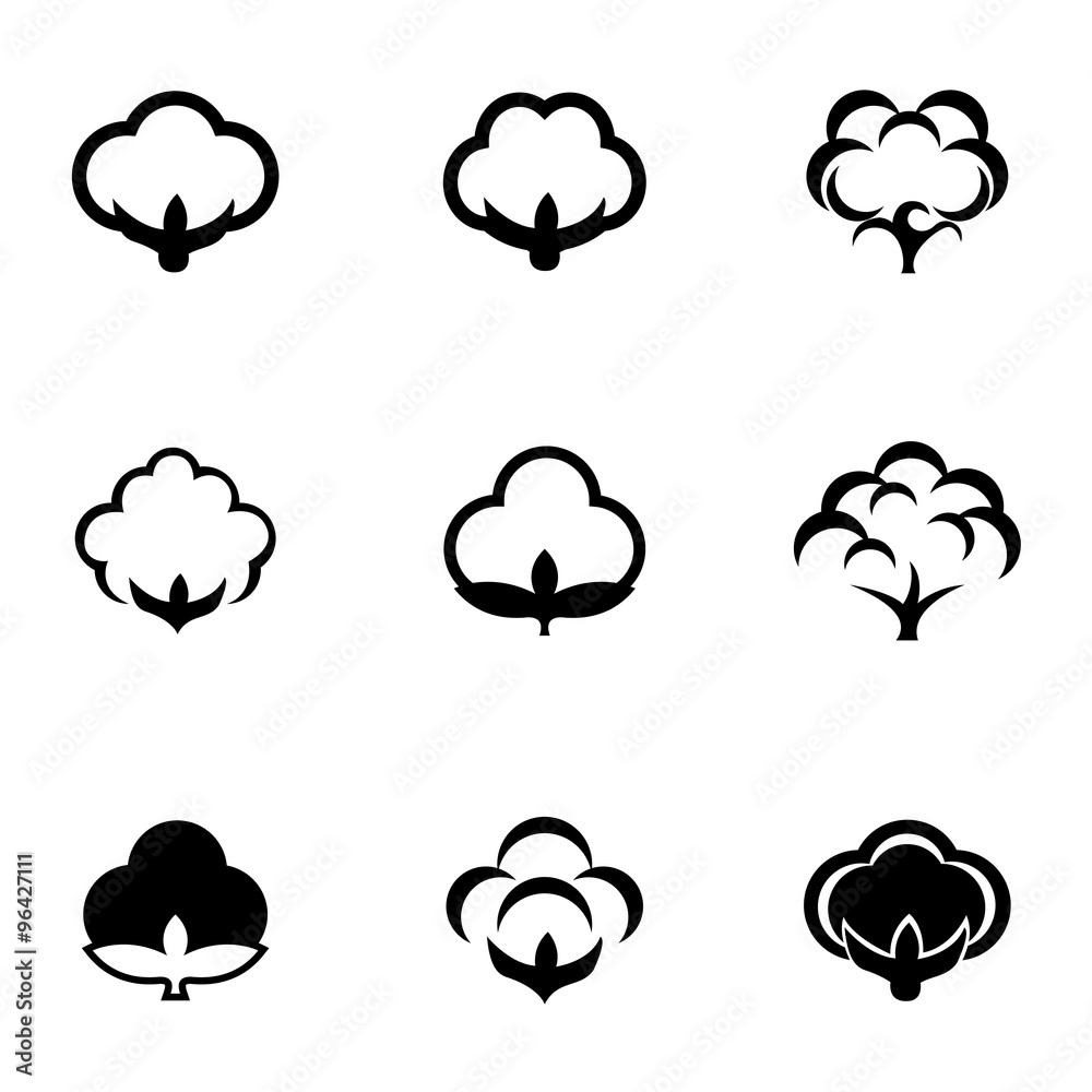 Vector black cotton icon set. Cotton Icon Object, Cotton Icon Picture, Cotton Icon Image - stock vector
