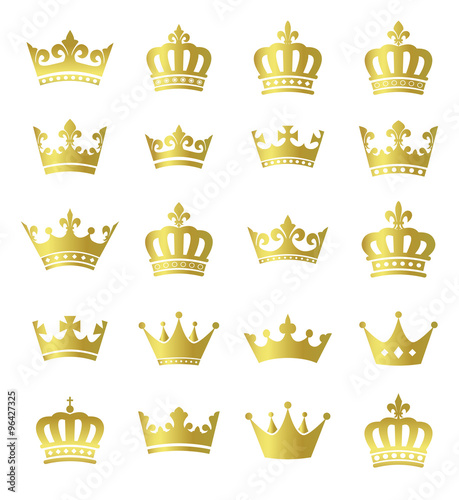 Golden crowns - set of vector gold crown symbols