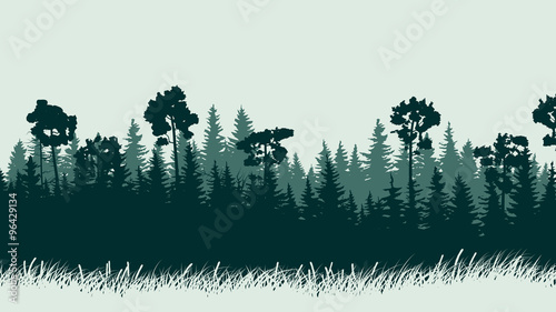 Horizontal illustration of forest with grass.