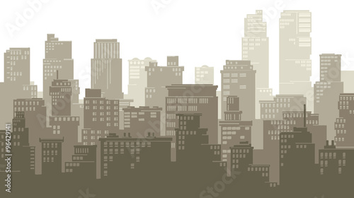 Horizontal illustration of cartoon big city.