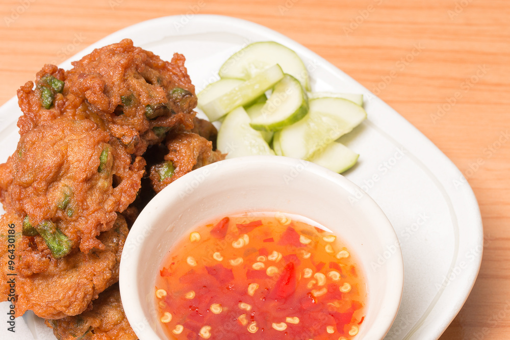Fried fish patty, Thai style spicy fish ball. Fried fish patty, Thai style spicy fish ball.