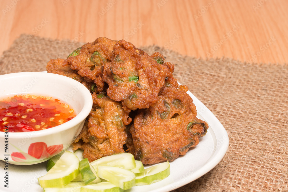Fried fish patty, Thai style spicy fish ball.