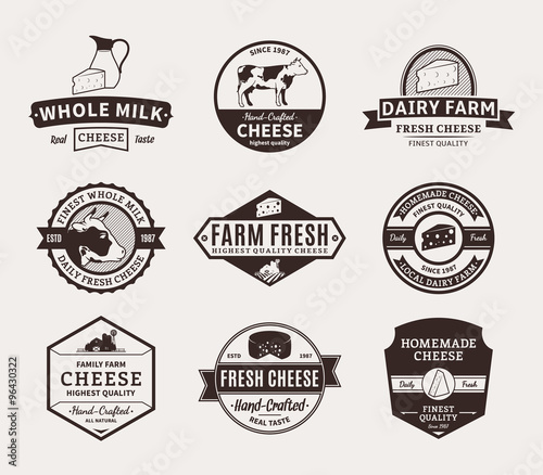 Set of Vector Cheese Labels, Icons and Design Elements