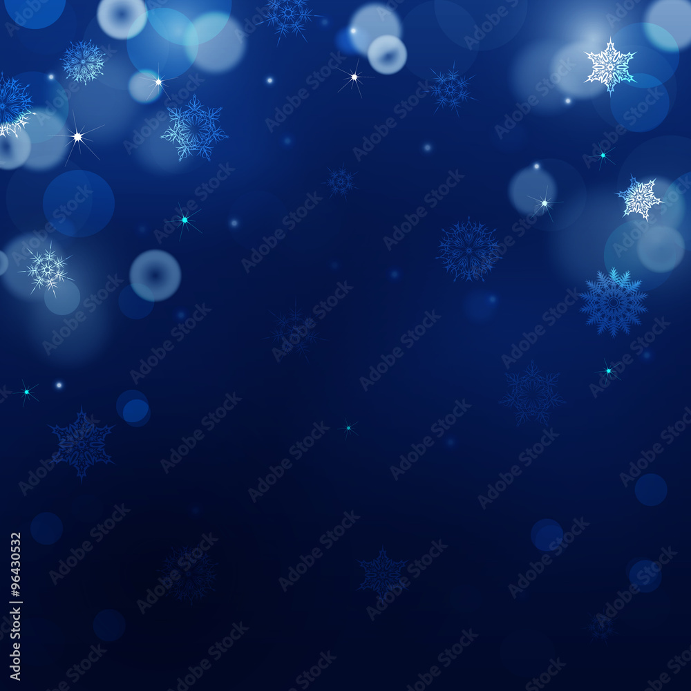 Dark blue blur background for christmas with snowflakes. Holiday