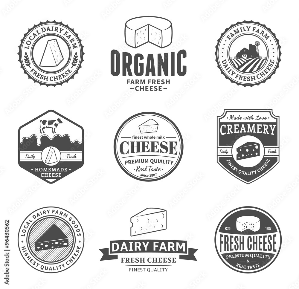 Obraz premium Set of Vector Cheese Labels, Icons and Design Elements