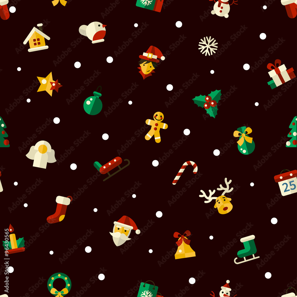 Illustration of Christmas and Happy New Year flat design pattern with icons Illustration of Christmas and Happy New Year flat design pattern with icons