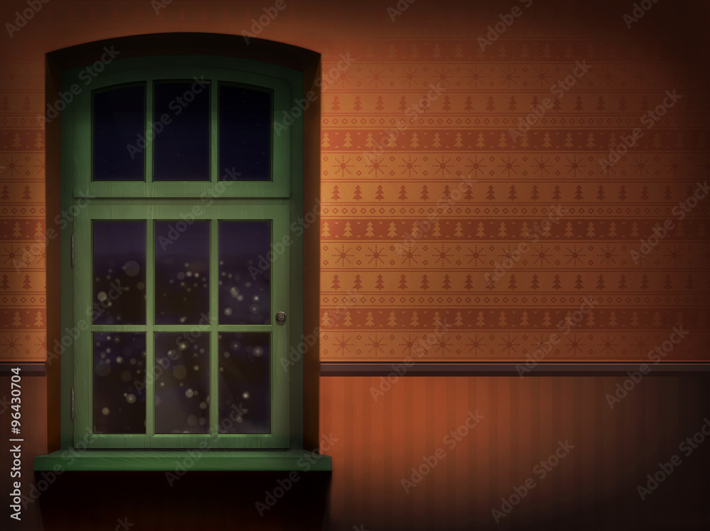 Brown wall and green wooden window background Brown wall and green wooden window background