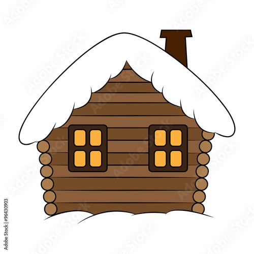 House with snow cartoon illustration. Winter snowy Christmas home, cottage isolated on white background.