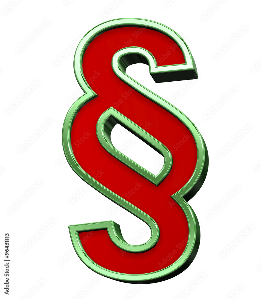 Paragraph sign from red glass with green frame alphabet set, isolated on white. Computer generated 3D photo rendering. Paragraph sign from red glass with green frame alphabet set, isolated on white. Computer generated 3D photo rendering.
