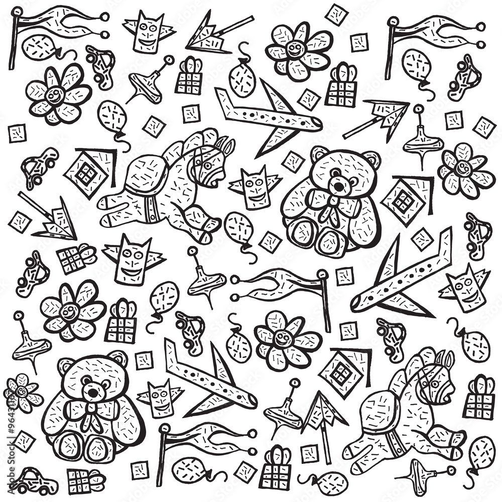 Child pattern with cute toy elements. Vector illustration. Child pattern with cute toy elements. Vector illustration.