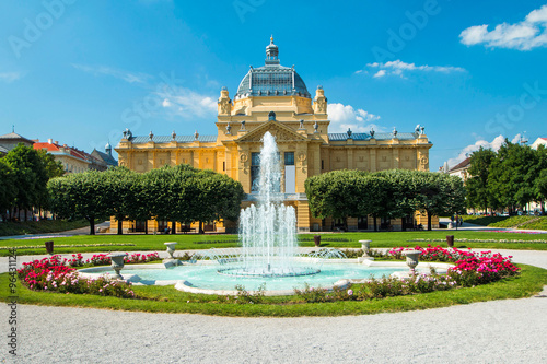 Art pavilion and fountain in Zagreb capital of Croatia photo