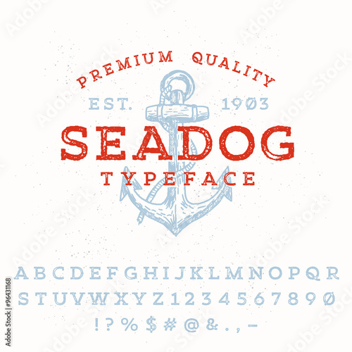 Vector handmade font. Vintage styled grunge textured typeface.