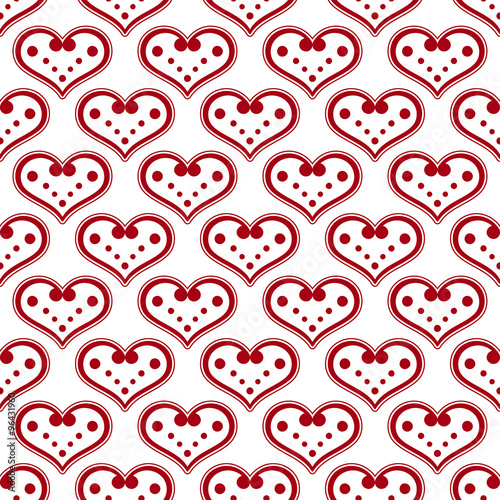 Seamless vector background with decorative hearts and polka dots