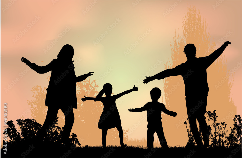 Fototapeta premium Family silhouettes in nature.