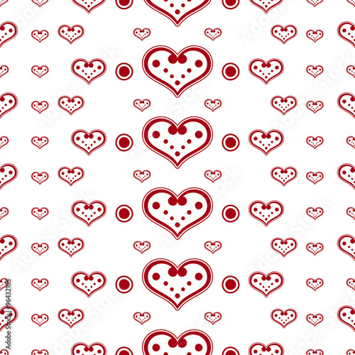 Seamless vector background with decorative hearts and polka dots