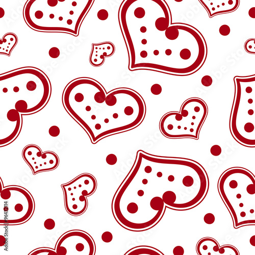 Seamless vector background with decorative hearts and polka dots