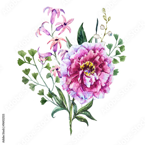 Hand drawn watercolor flowers