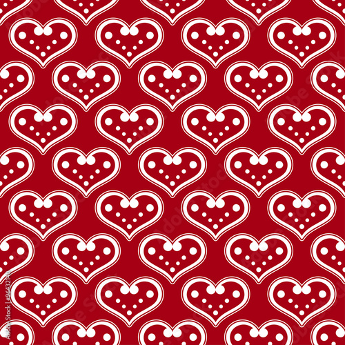 Seamless vector background with decorative hearts and polka dots