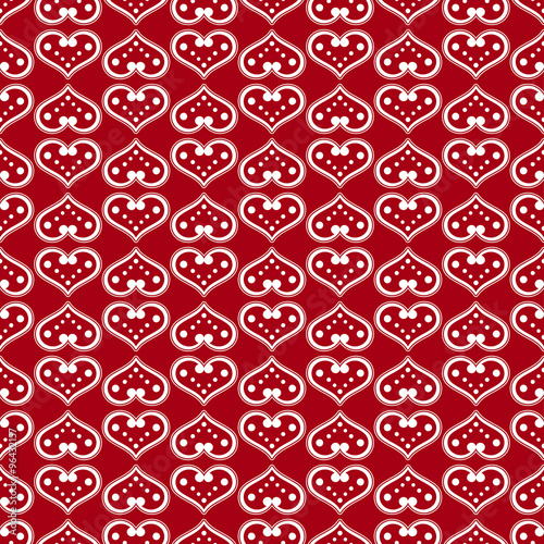 Seamless vector background with decorative hearts and polka dots