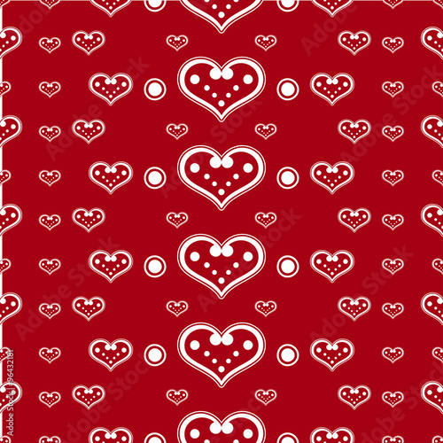 Seamless vector background with decorative hearts and polka dots