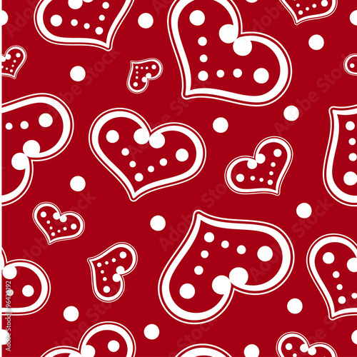Seamless vector background with decorative hearts and polka dots