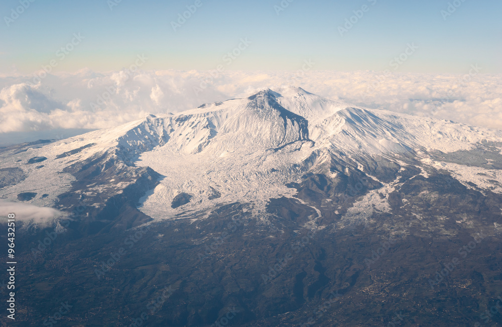 Aerial view of volcano Etna, in Sicily