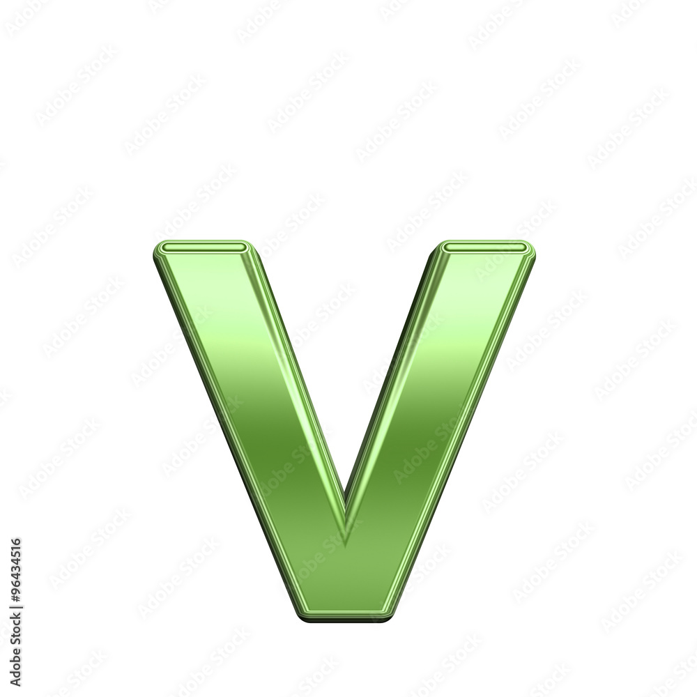 One lower case letter from shiny green alphabet set, isolated on white. Computer generated 3D photo rendering.