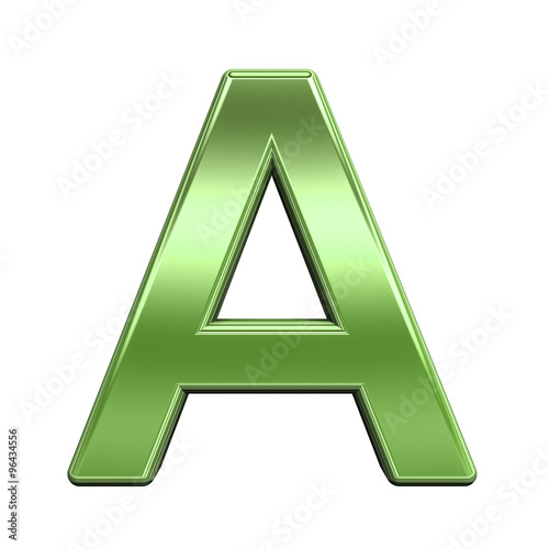 One letter from shiny green alphabet set, isolated on white. Computer generated 3D photo rendering.