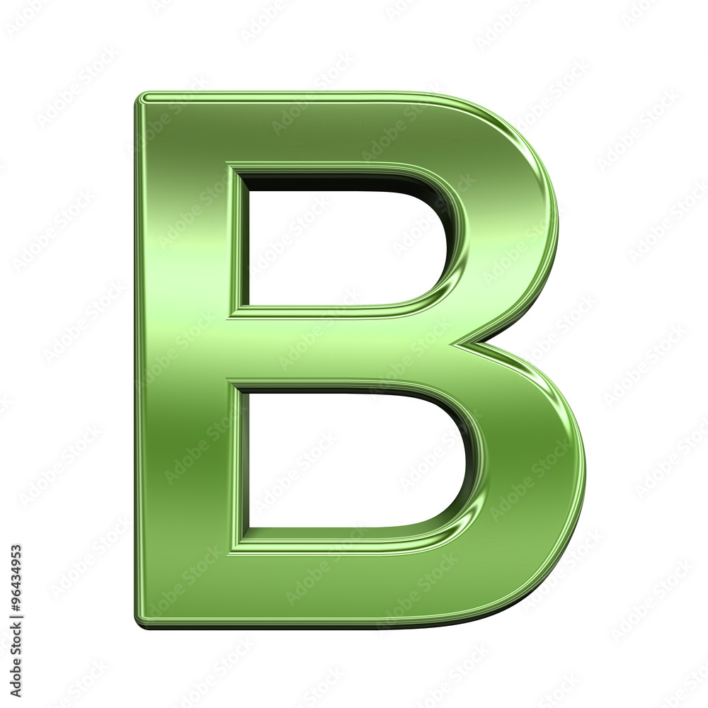 One letter from shiny green alphabet set, isolated on white. Computer generated 3D photo rendering. One letter from shiny green alphabet set, isolated on white. Computer generated 3D photo rendering.