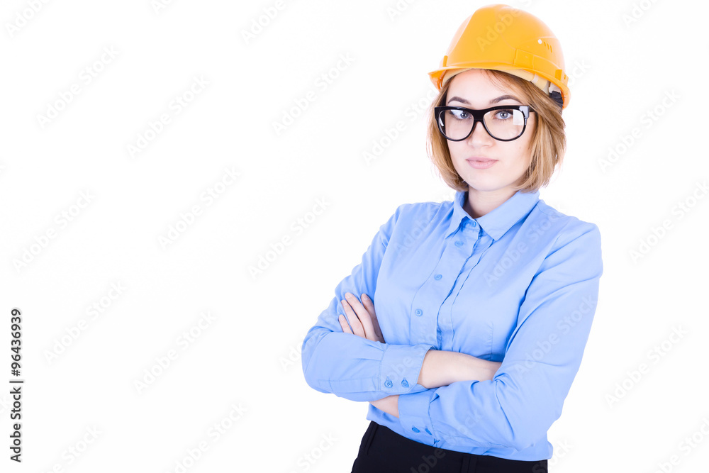 Young engineer with orange helmet Young engineer with orange helmet