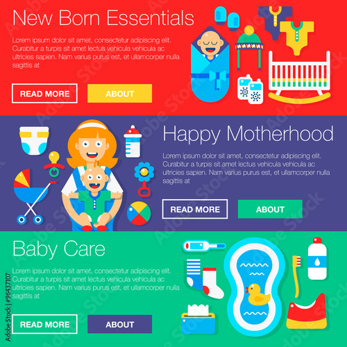 Baby gear essentials vector banners