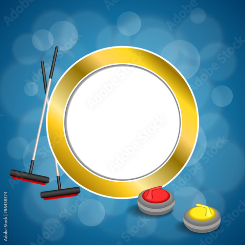 Background abstract curling sport blue ice red yellow stone broom gold circle frame illustration vector