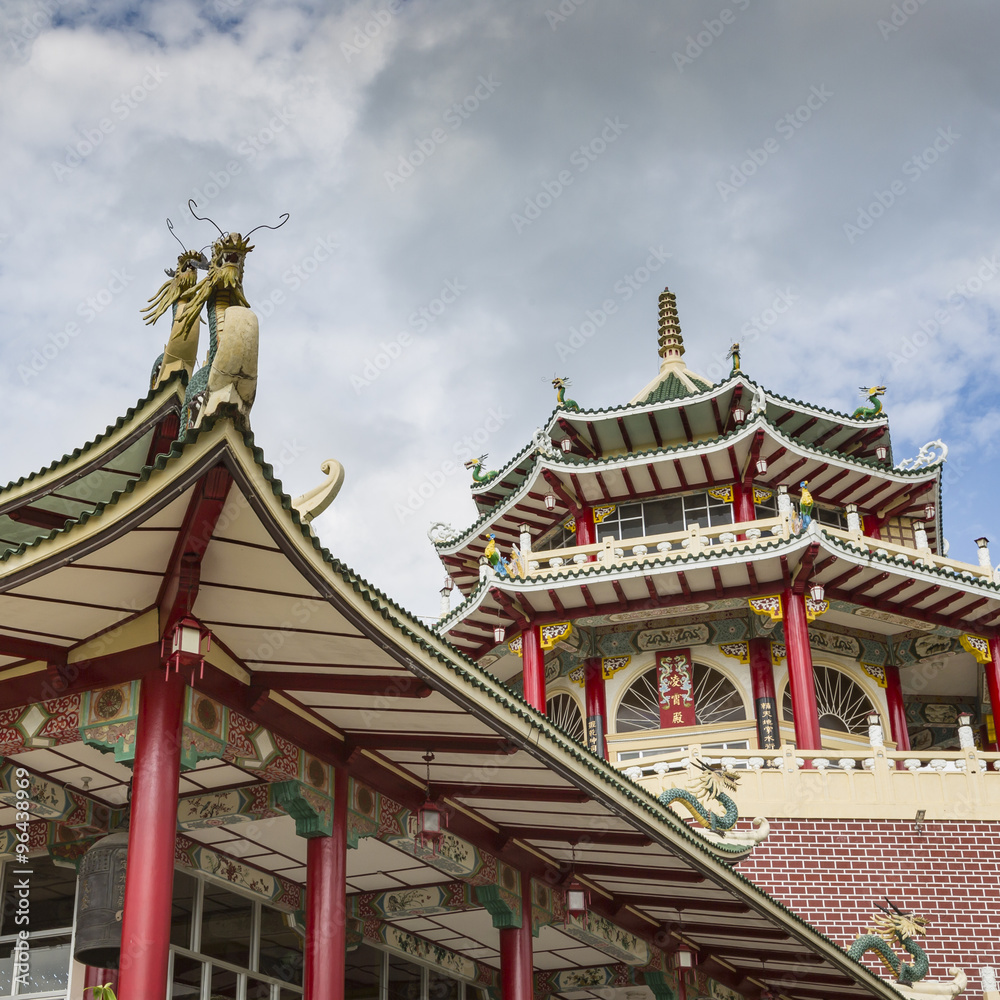 Pagoda and dragon sculpture of the Taoist Temple in Cebu, Philip