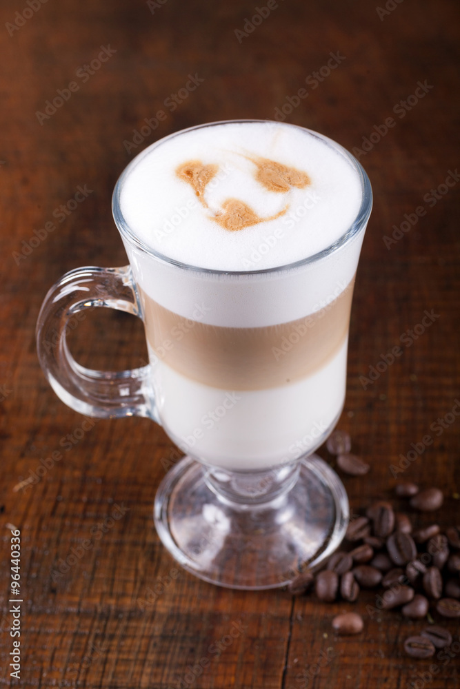 Fragrant coffee latte in glass cups Fragrant coffee latte in glass cups