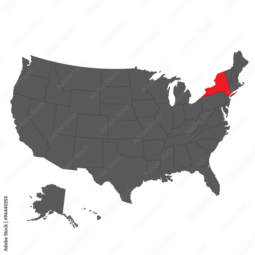 New York red map on USA black map vector