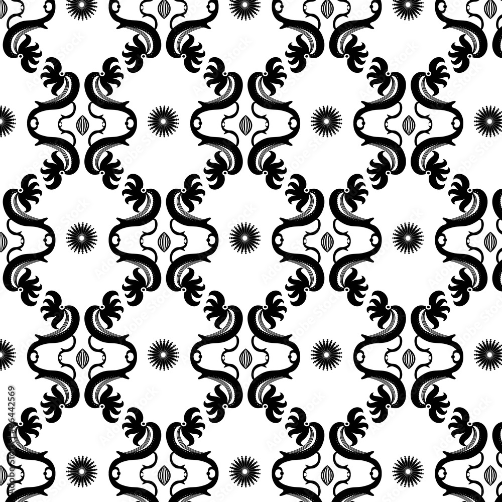 Obraz premium Damask texture black and white pattern