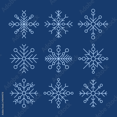 Set of Vector Snowflakes Icons designed with simple shapes