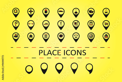 City places icons and 5 different map marks.