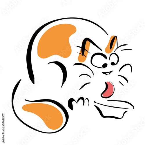 Drinking cat. Lapping cat. Vector illustration.