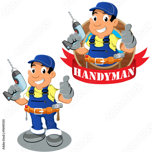 Handyman worker with drilling machine in the hand