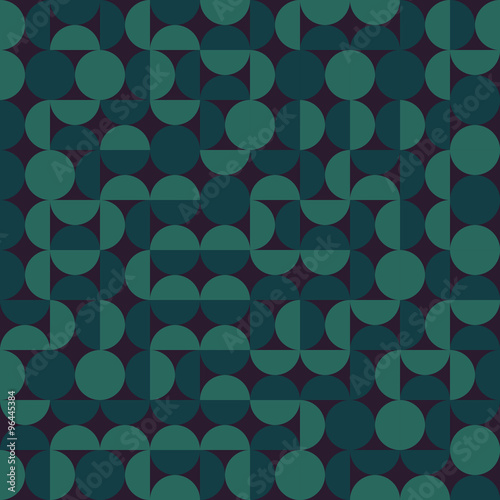 Vector Seamless Dark Green Geometric Semi Circle  Irregular Blocks Retro Pattern