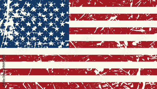 American flag vintage textured background. Vector