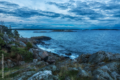 Panoramic view over archipelago landscape in dusk