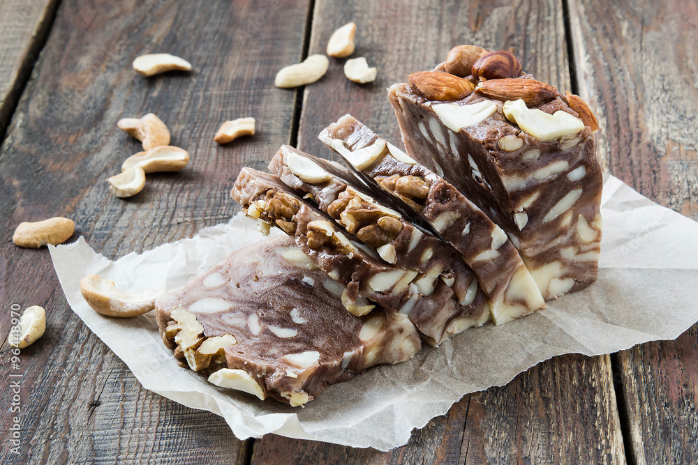 Chocolate Fudge with different kinds of nuts Chocolate Fudge with different kinds of nuts