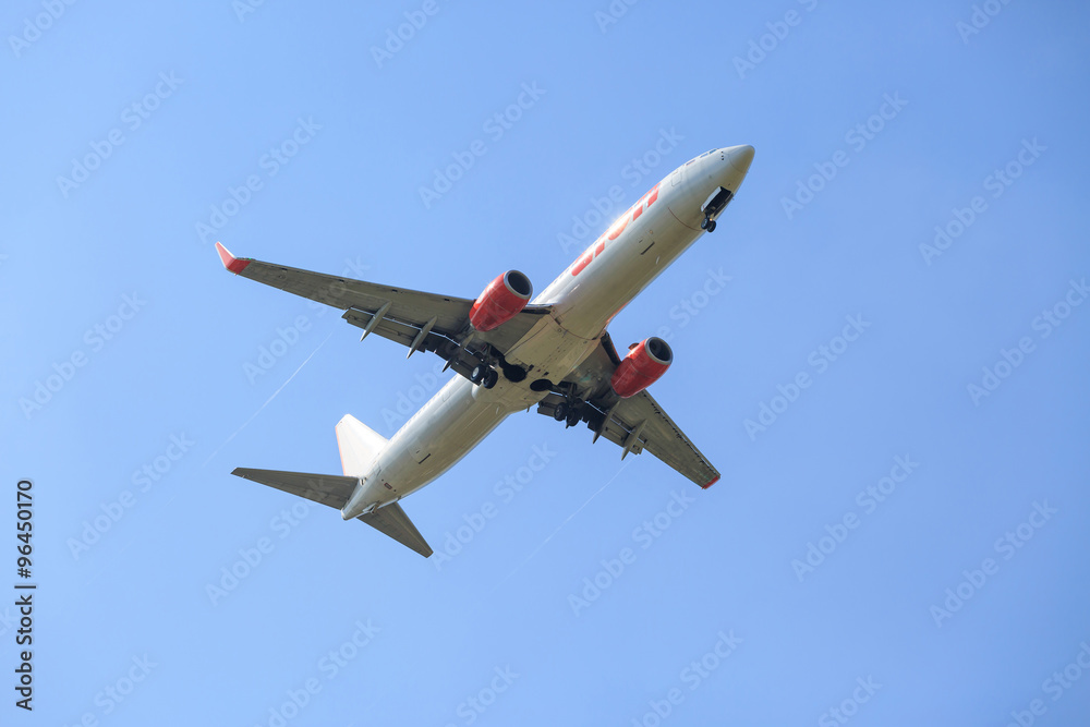 Plane prepare landing on blue sky Plane prepare landing on blue sky
