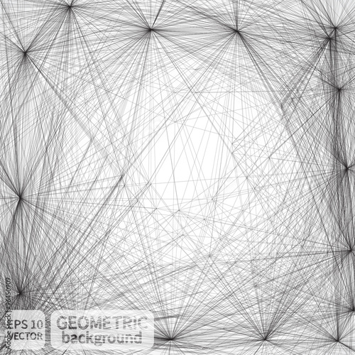 Abstract 3d rendering of chaotic structure. Graphic geometric modern, design style illustration background with futuristic shape in empty space. Mesh.
