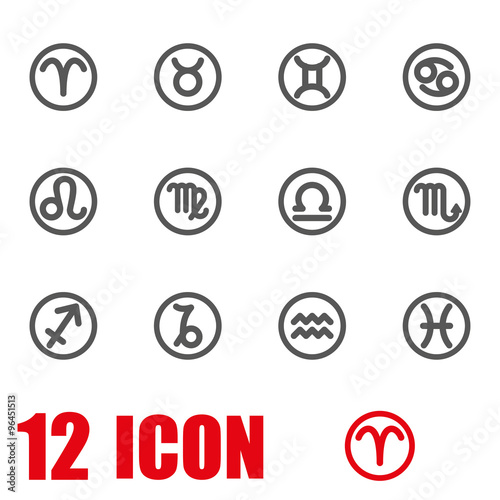 Vector grey zodiac symbols icon set. Zodiac Icon Object, Zodiac Icon Picture, Zodiac Icon Image - stock vector